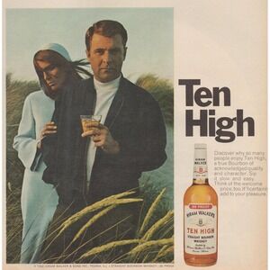 1969 Hiram Walker Ten High Vintage Print Ad Bourbon Whiskey Retro Bar Decor